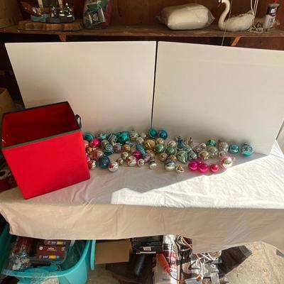 G1189 Large Lot of Vintage SHINY BRITE Glass Ornaments with Storage box