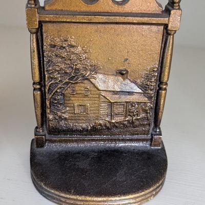 Antique Bradley & Hubbard Cast Iron Book Ends With Farm House Scene (DD)