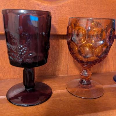 Fenton Glass Thumbprint Water Glasses Imperial Glass L G Wright Panel Grape Amethyst Goblet (DD)