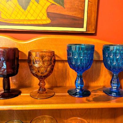 Fenton Glass Thumbprint Water Glasses Imperial Glass L G Wright Panel Grape Amethyst Goblet (DD)