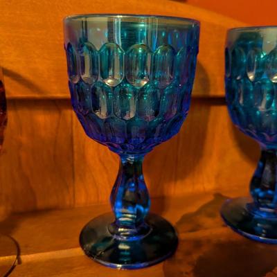 Fenton Glass Thumbprint Water Glasses Imperial Glass L G Wright Panel Grape Amethyst Goblet (DD)