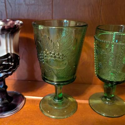 Slag Water Glass Rose Oval Amber Depression Star & File Wine Goblet Imperial 1904 Panel Star Hobstar Beaded Grape Green Glass (DD)