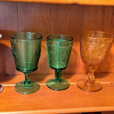 Slag Water Glass Rose Oval Amber Depression Star & File Wine Goblet Imperial 1904 Panel Star Hobstar Beaded Grape Green Glass (DD)