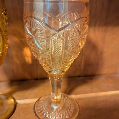Slag Water Glass Rose Oval Amber Depression Star & File Wine Goblet Imperial 1904 Panel Star Hobstar Beaded Grape Green Glass (DD)