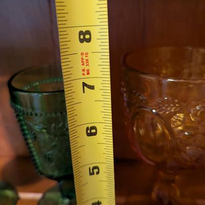 Slag Water Glass Rose Oval Amber Depression Star & File Wine Goblet Imperial 1904 Panel Star Hobstar Beaded Grape Green Glass (DD)
