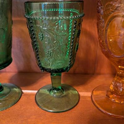 Slag Water Glass Rose Oval Amber Depression Star & File Wine Goblet Imperial 1904 Panel Star Hobstar Beaded Grape Green Glass (DD)