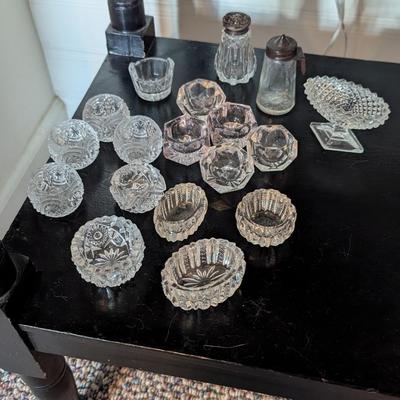 Vintage Diamond Pattern Glass Salt Cellars & Shakers (DD)