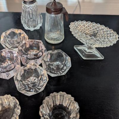 Vintage Diamond Pattern Glass Salt Cellars & Shakers (DD)
