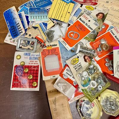 Vintage Sewing Notion Lot - Clips, Hooks, Eyes, Loops, Snaps, Buttons to cover etc
