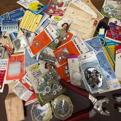 Vintage Sewing Notion Lot - Clips, Hooks, Eyes, Loops, Snaps, Buttons to cover etc