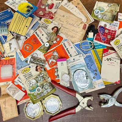 Vintage Sewing Notion Lot - Clips, Hooks, Eyes, Loops, Snaps, Buttons to cover etc