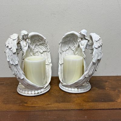 Pair of Resin Little Angel Candle Holders