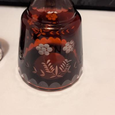 Antique Cut Bohemian Ruby Decanter & Glass (B)