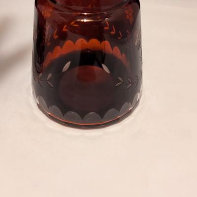 Antique Cut Bohemian Ruby Decanter & Glass (B)