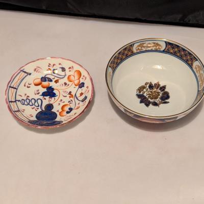 Hand Painted Gold Imari Bowl & English Plate (B)