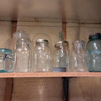 Vintage Aqua Glass Pluto Water America's Physic Bottle With Cap & Canning Jars Canister (B)