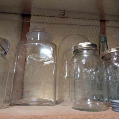 Vintage Aqua Glass Pluto Water America's Physic Bottle With Cap & Canning Jars Canister (B)