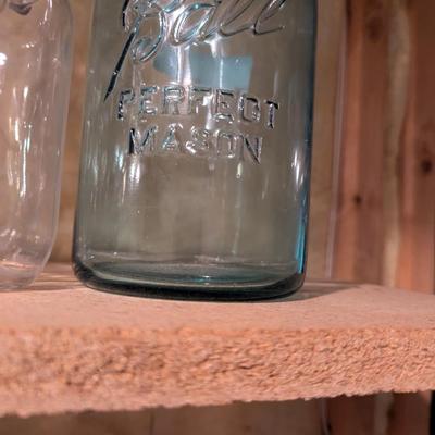 Vintage Aqua Glass Pluto Water America's Physic Bottle With Cap & Canning Jars Canister (B)