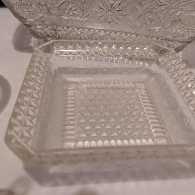 Etched Floral Design & Diamond Serving Dishes (B)