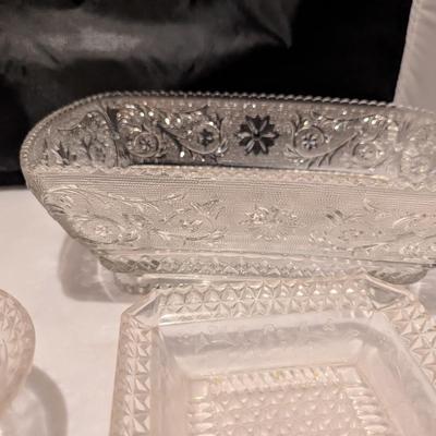 Etched Floral Design & Diamond Serving Dishes (B)