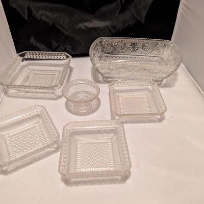 Etched Floral Design & Diamond Serving Dishes (B)