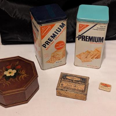 Vintage Advertising Tins Fitzgerald Seidlitz Powders Martin's Capsules Premium Crackers (B)