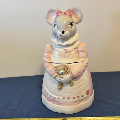 Vintage Pink Dress Mouse Cookie Jar