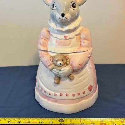 Vintage Pink Dress Mouse Cookie Jar