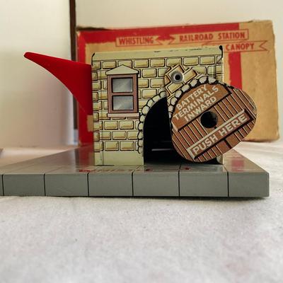 D1197 Antique Marx Whisling Railroad Station Lithograph Train House