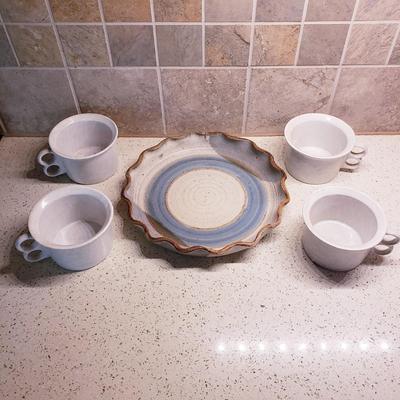 Signed Pie Pottery and Four Bennington Vermont Mugs (DR-KD)