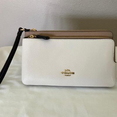 New Coach Wristlet, Cream/Taupe