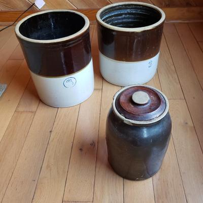 Three Stoneware Crocks (DR-KD)
