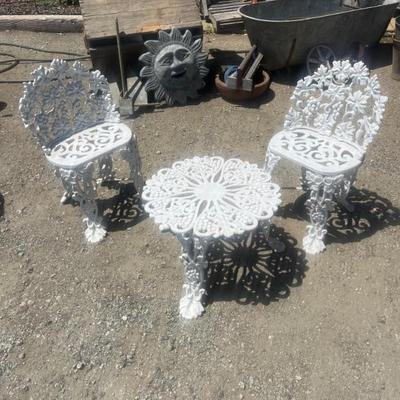 Sale Photo Thumbnail #195: Antique Victorian Cast Iron Grape Leaf Garden 2 Chairs and Table