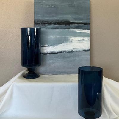 Canvas Print 16x11in and Blue Glass Candle Holders