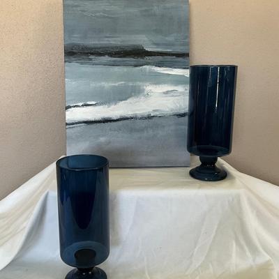 Canvas Print 16x11in and Blue Glass Candle Holders