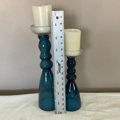 Pier One Glass Candle Holders W/battery operated Candles