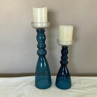 Pier One Glass Candle Holders W/battery operated Candles