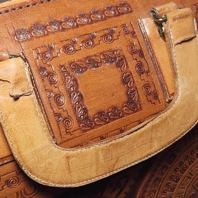 Vintage La Colmena Mexico Hand Tooled Leather Aztec Briefcase Locking La Colemina