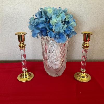 Partylite candle sticks with 24K Lead Crystal Vase