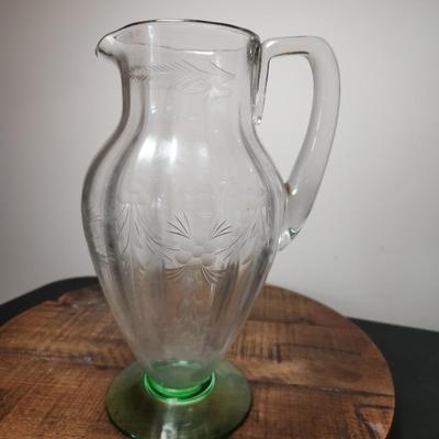 Antique Etched Glass Pitcher