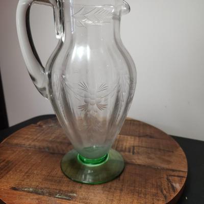 Antique Etched Glass Pitcher