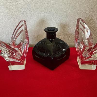 Heavy Lead Crystal Candle Holders w/black bud vase