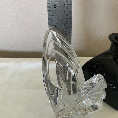 Heavy Lead Crystal Candle Holders w/black bud vase
