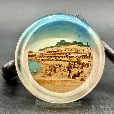 Lucite paperweight with Vintage Colorized Biarritz France Municipal Casino
