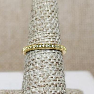 Size 7 Delicate Half Infinity Ring with Single Row of Tiny Stones on a Gold Tone Band (3.4g)