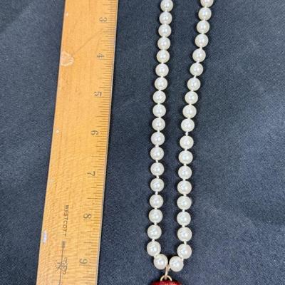 Red Hat Society Pendant on Faux Pearl Necklace