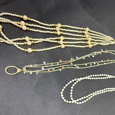 lot of 3 long beaded necklaces