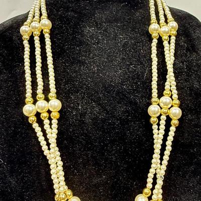 lot of 3 long beaded necklaces