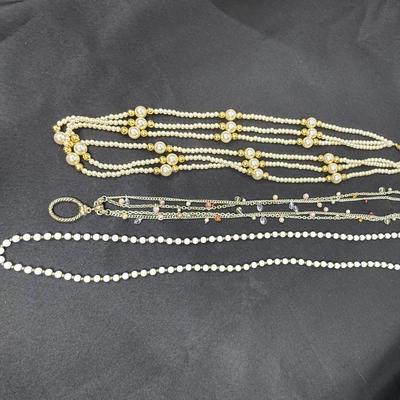 lot of 3 long beaded necklaces