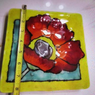Fused Glass Flower Created & Signed By A Local Artist From Horse Shoe Approx 8" x 8"